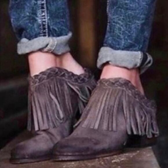Freebird by Steven- Women’s Brown Leather Lucy Fringe Mules Western - Picture 1 of 8